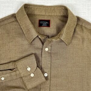 Untuckit Veneto Shirt Mens XL Tan Wrinkle Free Regular Fit Long Sleeve Cotton